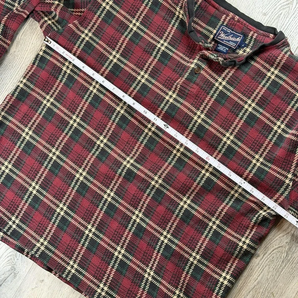 Vintage Woolrich Sweater‎ Mens Large Red Plaid Flannel Henley Rugged Outdoorwear
